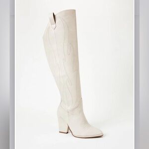 Shoe Dazzle Cream Heeled Knee-High Boots